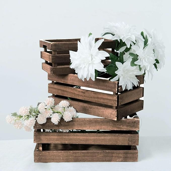 Efavormart Set of 3 Brown Rustic Wooden Nesting Crates with Built-in Handles, Decorative Farmhouse Storage Boxes and Display Containers for Wedding Decor and Storage
