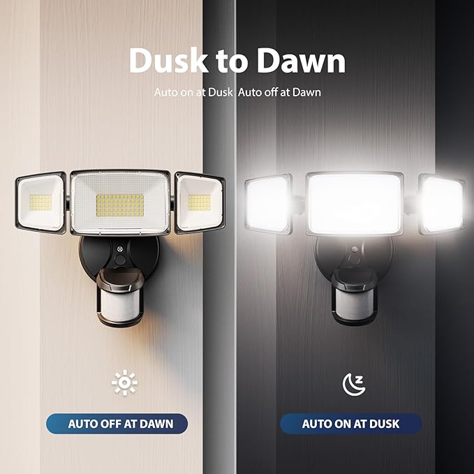 Onforu 100W LED Motion Sensor Outdoor Lights, Dusk to Dawn Flood Light Outdoor Motion Sensor, Hardwired Security Lights Floodlights Outside 11000LM 6500K Daylight IP65 Waterproof (Black)