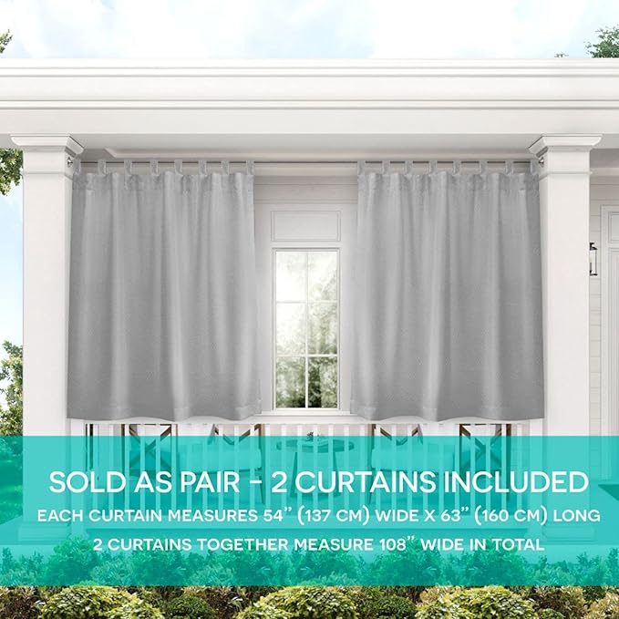 Exclusive Home Cabana Solid Indoor/Outdoor Light Filtering Hook-and-Loop Tab Top Curtain Panel Pair, 54"x63", Cloud Grey