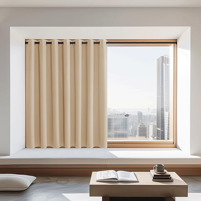 NICETOWN 72 inch Sliding Door Curtain for Bedroom, Grommet Thermal Insulated Window Treatment Room Darkening Sound Reducing for Home Office, Biscotti Beige, 1 Panel, W100 x L72