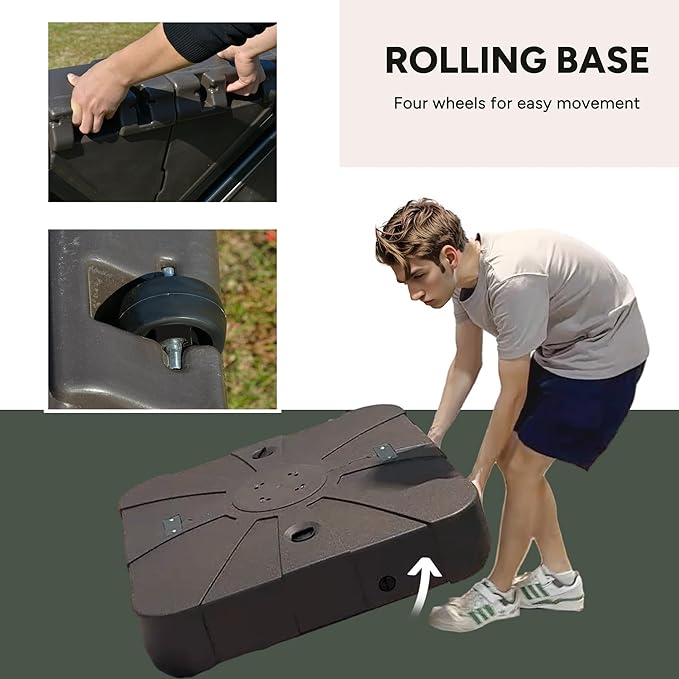 Outsunny Square Cantilever Patio Umbrella Base with 4 Wheels for Easy Moving, Heavy Duty Umbrella Stand Weight, 330 lb Capacity Sand or 249 lb Capacity Water, Coffee