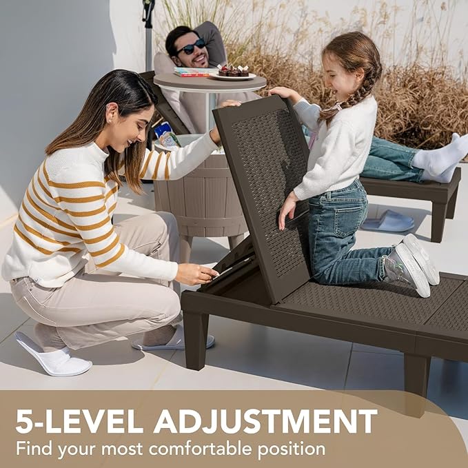 Devoko Outdoor Chaise Lounge Chair Set of 4 for Outside Pool Patio, Adjustable Waterproof Easy Assembly Chaise Lounge Outdoor (Deep Brown, Set of 4)