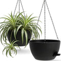 13 Inch 2 Pack Large Self Watering Hanging Planters for Indoor Outdoor Plants, Hanging Plant Pots with Removable 50 Oz Reservoir, Plastic Hanging Basket for Window Porch Garden Balcony, Black
