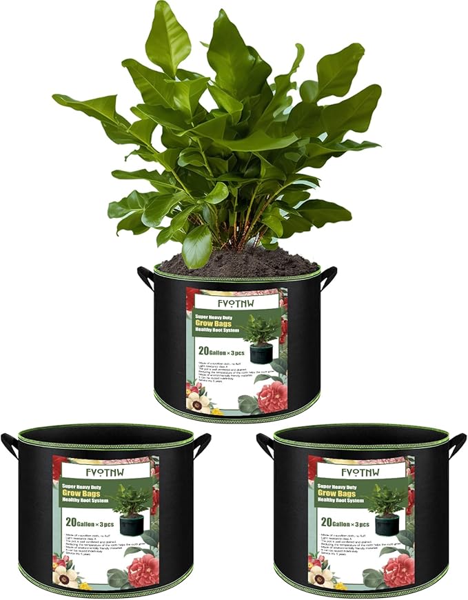 3-Pack 20 Gallon Grow Bags, Thickened Nonwoven Fabric Pots with Handles,Sturdy Garden Planters Aeration Gardening Container to for Plants, Vegetables, and Flowers