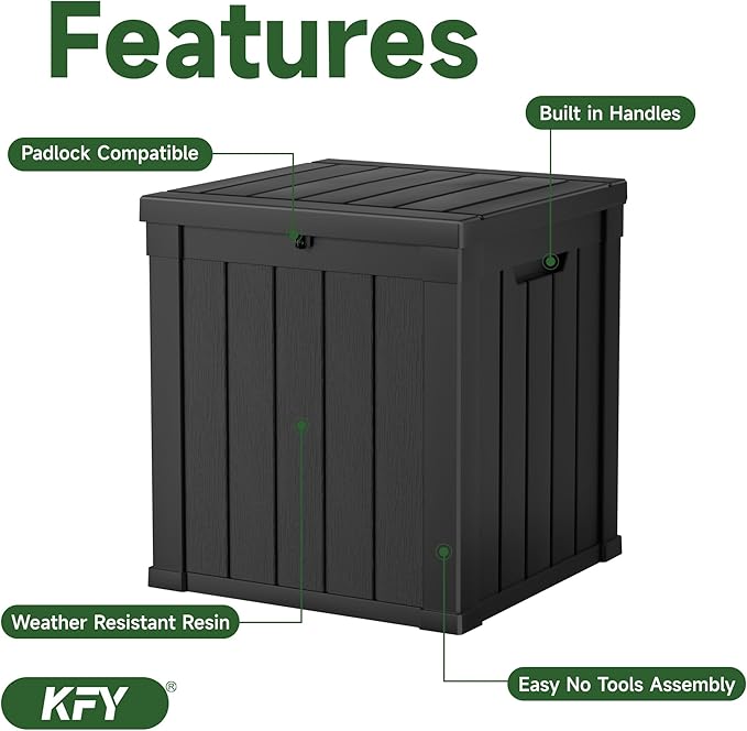50 gallon deck box,All-weather resin material outdoorstorage box easy to install and portable,Suitable for indoor and outdoor scenes (black)