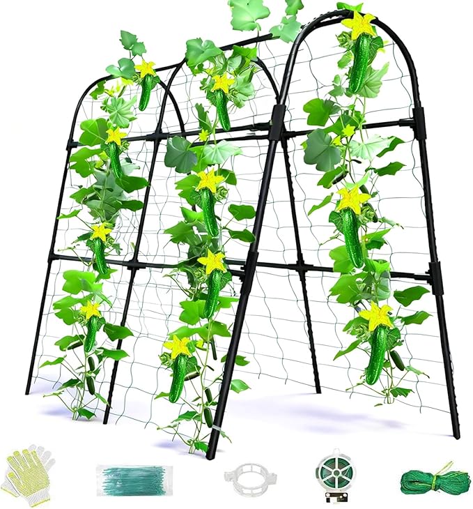 Cucumber Trellis for Raised Bed, U-Shape Garden Arch Metal Support for Climbing Plants, Metal Arch Plant Support Vegetables Trellis, Plant Support for Vine (Black, 31.5 * 30 * 47inch(L*W*H))