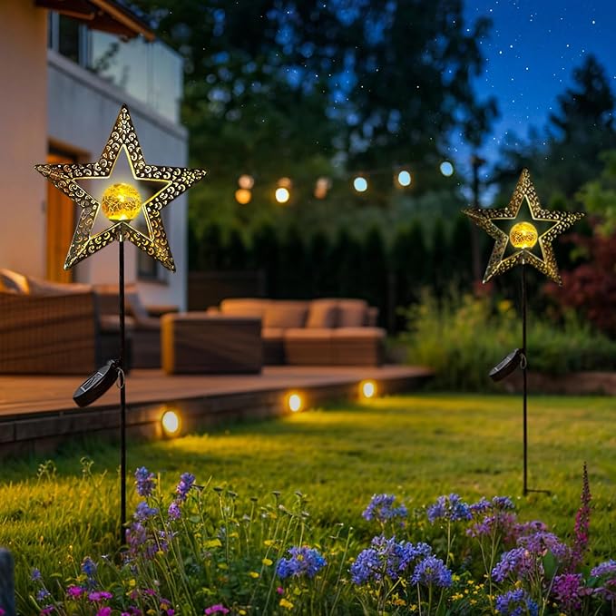 TAKE ME Star Solar Lights Garden Outdoor Decor Waterproof Metal Solar Stakes Lights for Patio Yard Walkway Lawn Patio Mothers Day Garden Gifts Mom Wife Grandma