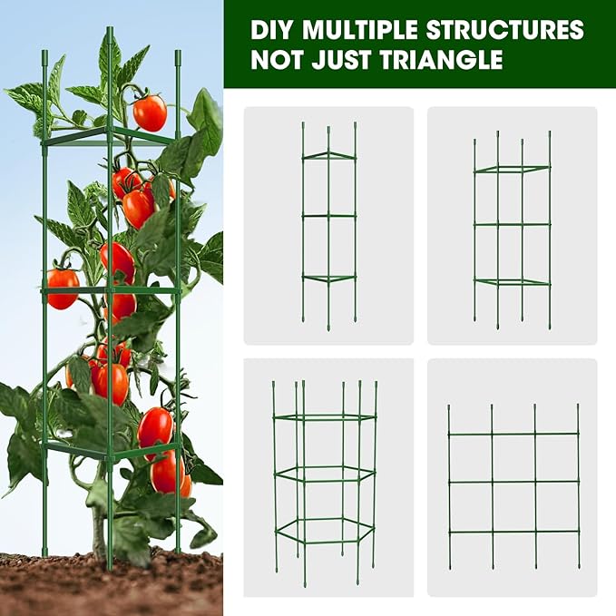 8 Pack Tomato Cages for Garden,Up to 51.2Inch Tomato Cage Trellis-Upgraded Hexagon Connector,Heavy Duty Adjustable Tomato Stake Support for Raised Garden Bed