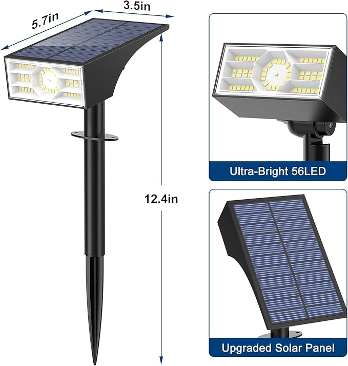 Solar Spot Lights Outdoor,10 Pack/56 LED Outdoor Lights for Yard Waterproof IP68, 4 Lighting Modes Solar Landscape Spotlights, Auto On/Off Solar Powered Flood Lights Garden Pathway,Cool White