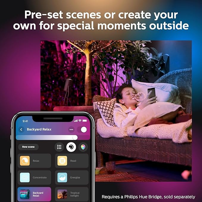 Philips Hue Lily Outdoor Smart LED Spotlight - White & Color Ambiance - Low Voltage Landscape Lighting - 1 Pack - Requires Bridge and Power Supply - Control with App and Voice - Weatherproof
