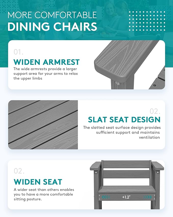 SERWALL 7-Piece Patio Dining Sets, 60" - 83" Expandable Outdoor Dining Table and 6 HDPE Chairs, All Weather HDPE Outdoor Furniture Set for Backyard, Garden, Grey
