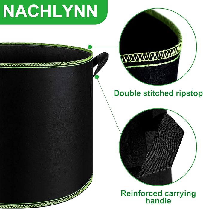 NACHLYNN 5-Pack 5 Gallon Grow Bags Heavy Duty Aeration Fabric Pots with Handles Thickened Nonwoven Fabric Pots Plant or Fruits Flowers Plant for Gardening
