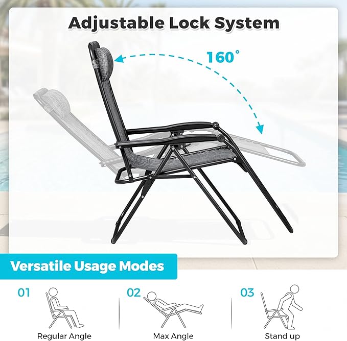 Homall Zero Gravity Chair Patio Folding Lawn Outdoor Lounge Reclining Chair with Cup Holder Pillows for Poolside Backyard and Beach Set of 4 Double Grey