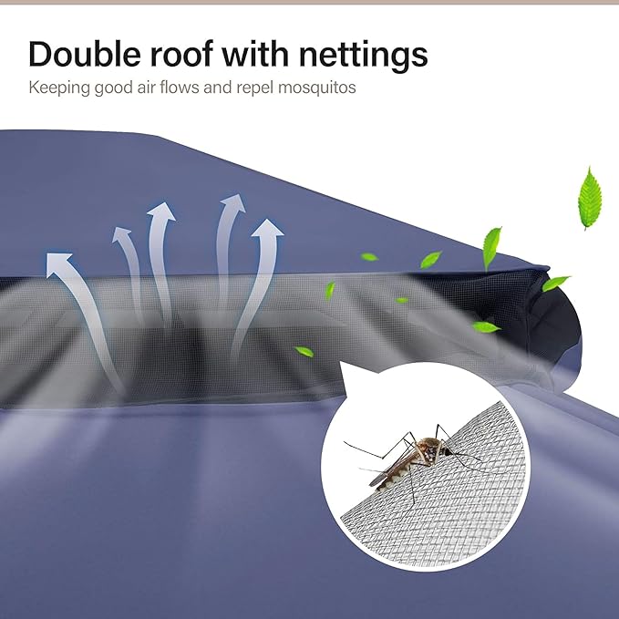 LAUSAINT HOME Semi-Permanent Outdoor Patio Gazebo 12'x12', Heavy Duty Party Tent Shelter with Double Roofs, Mosquito Nettings and Privacy Screens for Backyard, Garden, Lawn, Navy Blue