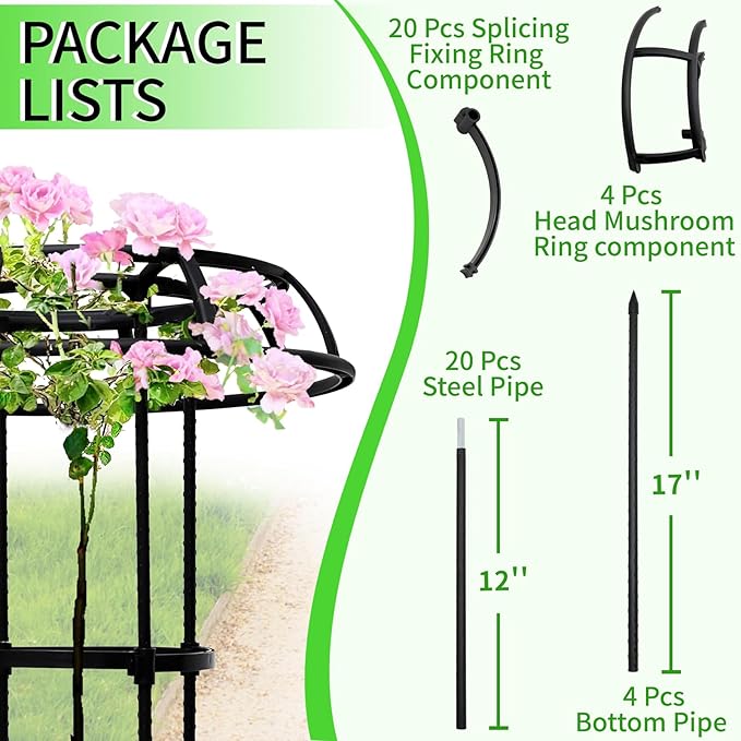 2-Pack 77-Inch Garden Trellis for Climbing Plants,Heavy-Duty Metal Obelisk with Mushroom Top,Stable Support for Potted Clematis,Tomato,Cucumber,Rose,Pea & Vine
