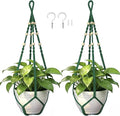 Macrame Plant Hanger,Up to 4-15 inch Pots, Wood Beads Cotton Hanging Planter Holder for Indoor Outdoor Boho Home Decor, 35 Inch, Ivory, Set of 2 (Green)