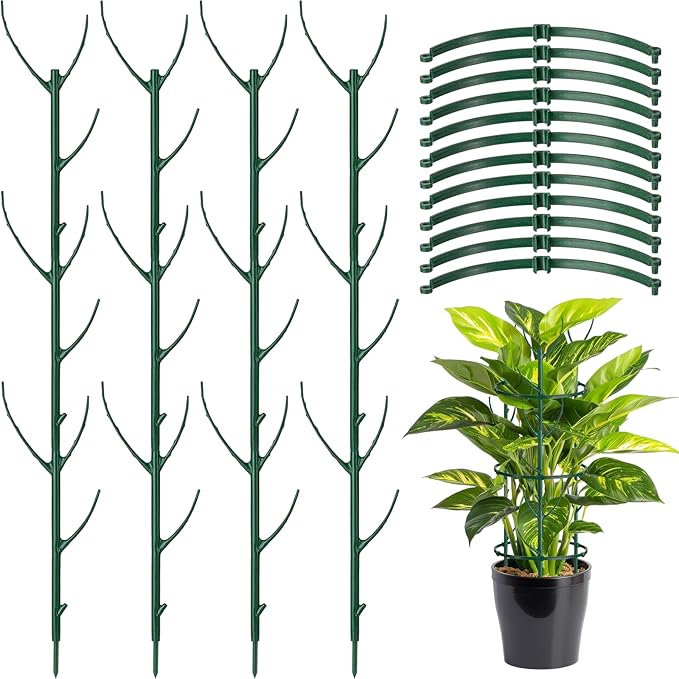 12 Pack Plant Support Stake Half Round Plant Support for Indoor Plants, Stackable 3 Tier Garden Flower Support, Plant Rings for Tomato,Monstera, Peony, Hydrangea, Climbing Plants