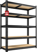 REIBII 2400LBS Storage Shelves 5 Tier Garage Shelving Heavy Duty Adjustable Garage Shelves, Utility Rack Shelf, Shelving Units for Storage Warehouse Pantry Closet, 35.5" W x 11.9" D x 72" H, Black