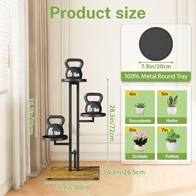 iDavosic.ly 3 Tier Plant Stand Indoor Outdoor, Tiered Corner Multiple Flower Pot Holder Shelf, Metal 28 Inch Tall Display Rack for Patio Porch Living Room Garden Balcony Bedroom, Black