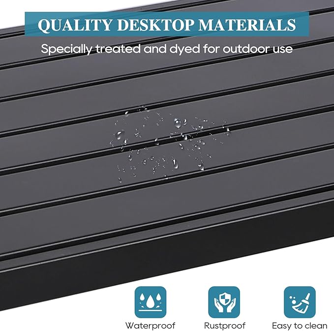 Outdoor Bar Table, Patio Console Pub Height Tables with Powder Coated Steel Frame, Weather Resistant Waterproof Top for Hot Tub, Balcony, Garden, Yard, Poolside (Black, 55" Bar Table)