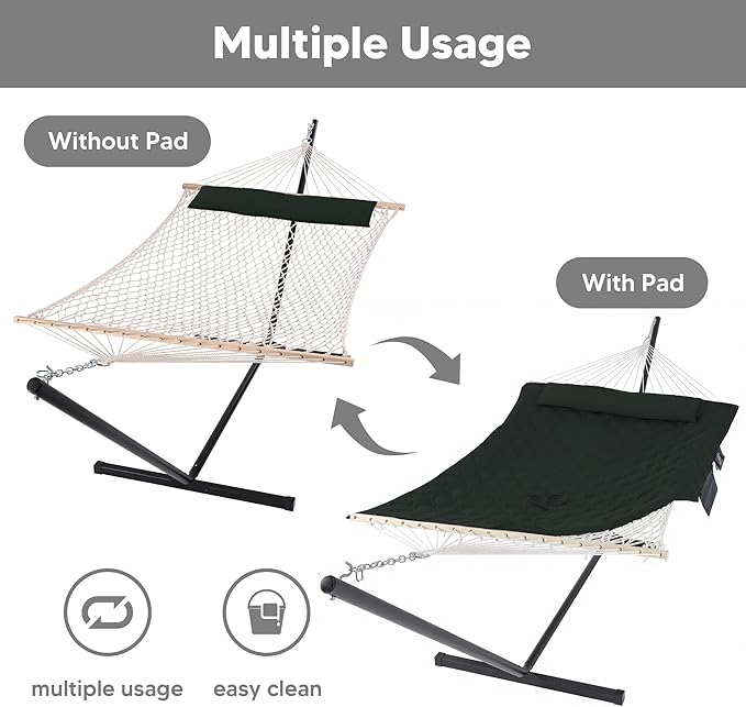 SUNCREAT Patio Portable Hammock with Stand, Outdoor Double Hammock with Stand Included, Gray Green Drops
