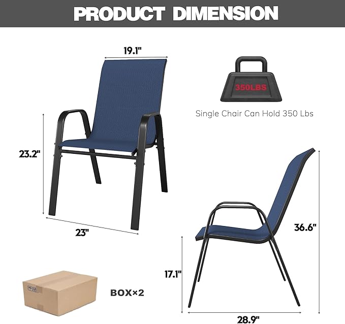 Patio Chairs Set of 6, Stackable Outdoor Dining Chairs for All Weather Textilene Fabric & Metal Frame, Outdoor Chairs Set for Backyard Deck Garden