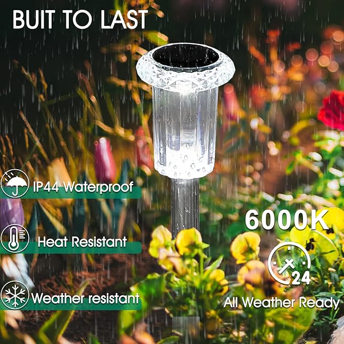 Solar Outdoor Lights, 10 Pack Waterproof Stainless Steel Solar Stake Lights for Pathway Garden Yard Path Walkway Driveway Lawn Patio Outside Decor, Cool White