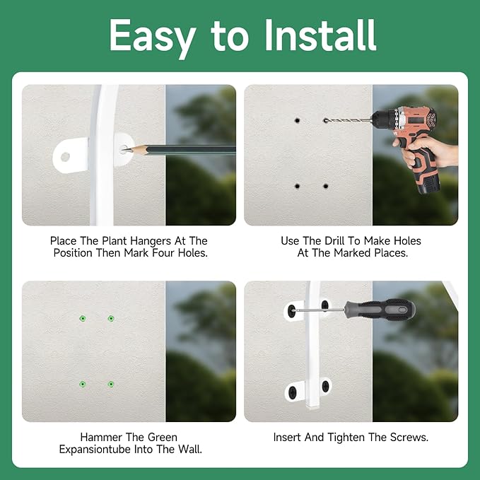 4 Pack 12Inch Plant Hanger, Sturdy Hanging Plant Bracket Hooks Outdoor, Bird Feeder Hanger for Bird Feeders, Planters, Lanterns, Wind Chimes Indoor Outdoor (White)