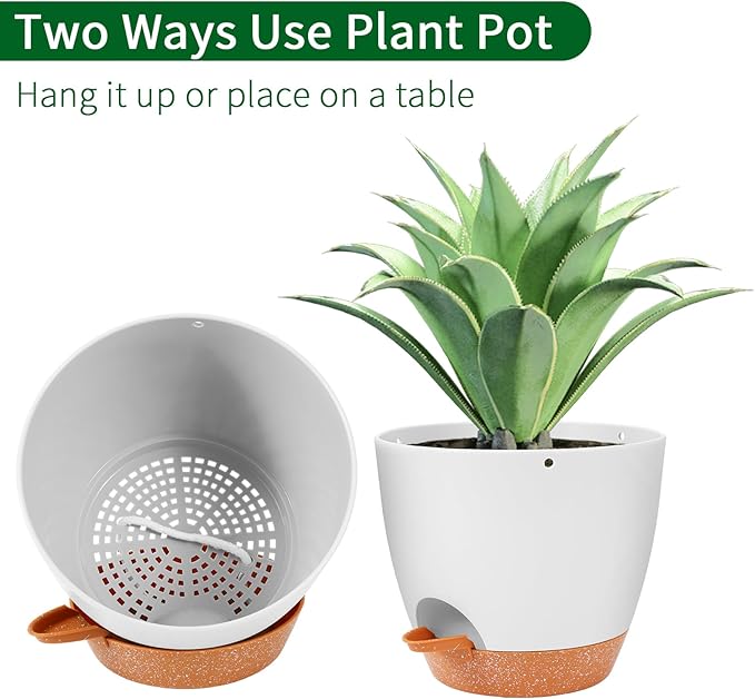 GARDIFE hanging planter, 8 inch hanging planters for indoor. outdoor plants , Self watering plant pot, 2 Pack Large self watering hanging planter (8-White, 8 inch)