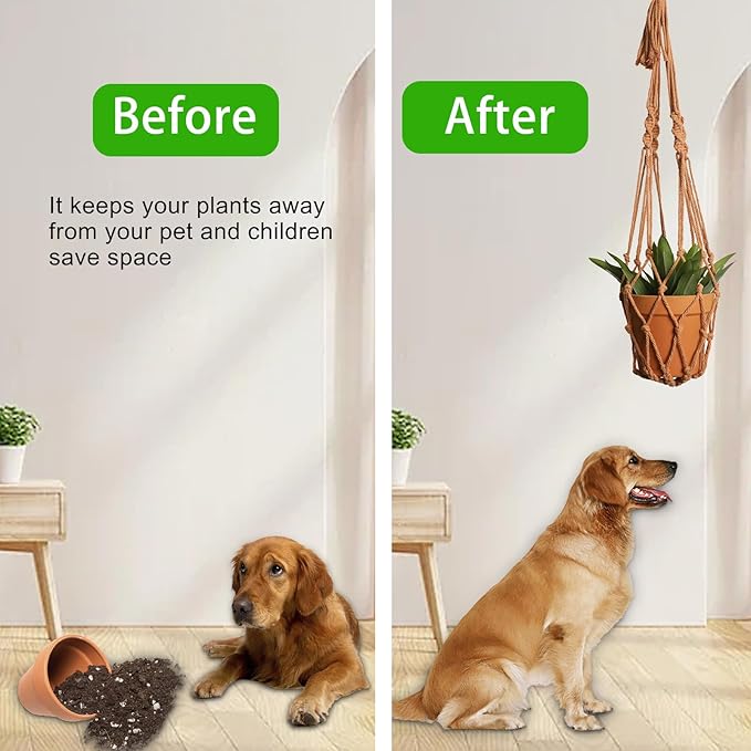 Artilady Macrame Hanging Planter for Indoor Plants, Boho Woven Plant Hanger Large Hanging Flower Pot Holders Outdoor Baskets Storage No Tassels Brown Wall Decor (Latte Brown-2pcs)