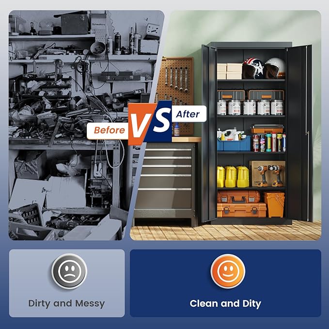 Yizosh Metal Garage Storage Cabinet with 2 Doors and 4 Adjustable Shelves - 71" Steel Lockable File Cabinet,Locking Tool Cabinets for Office,Home,Garage,School,Gym