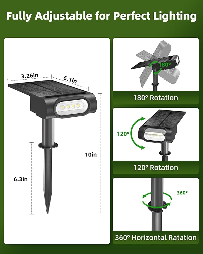 EZVALO Solar Spot Lights Outdoor IP67 Waterproof, Adjustable Solar Landscape Lights, 3 Lighting Modes Solar Spotlights for Outside Yard Garden Plant Trees Pathway Flag (Cool White-2Pack)