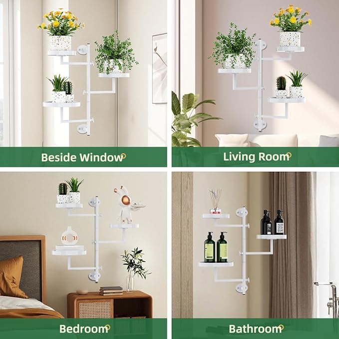 Plant Holder Indoor Rotating Window Plants Shelves Metal Wall Plant Stand 3 Tier Wall Planters for Indoor Plants, for Outdoor, Patio, White