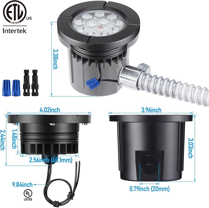 LEONLITE Dia. 4 Inch 5CCT Well Lights Landscape LED In Ground, 5 Color Temperature Selectable, 12-24V AC/DC CRI90 Low Voltage Outdoor Garden Landscaping, Aluminum Housing, Black, Pack of 6