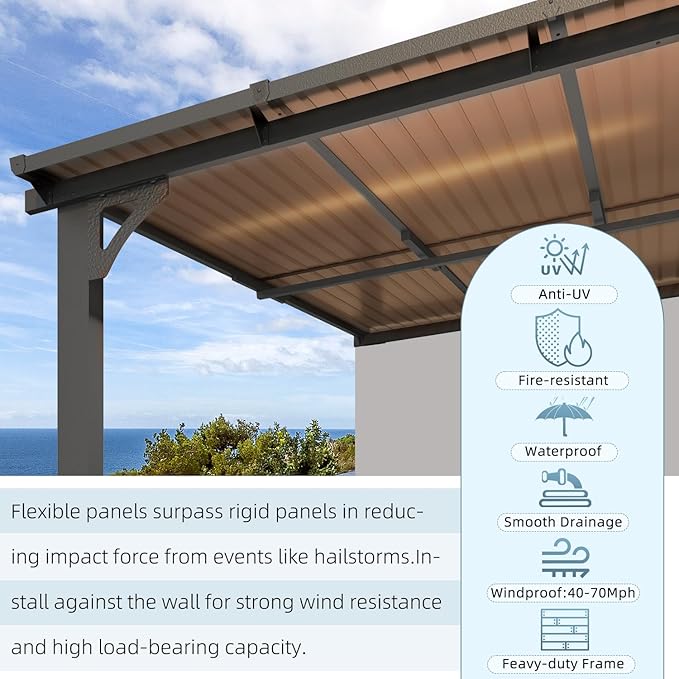 AECOJOY 10' x 10' Adjustable Height Outdoor Gazebo Pergola for Patio, Large Wall-Mounted 6.5-9.8 Ft Hard Top Lean to Metal Heavy Duty Metal Awnings Shelter Pergolas and Gazebos Clearance with Roof