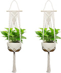 USLAI Macrame Plant Hanger Indoor Outdoor, Fits 4 to 12 Inch Pots, Hanging Planter Holder with Dowel Rod and Tassels, Boho Home Decor, 47+47 Inch, Ivory (POTS NOT Included)