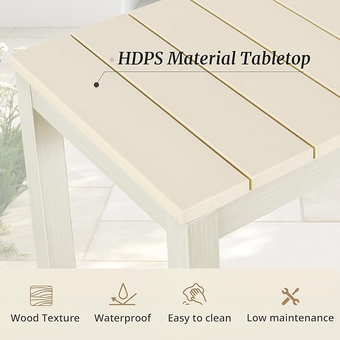 Outdoor Bar Table, 45" Patio Bar Height Counter Console Table, Waterproof HDPS Slatted Top, Weather Resistant, Hot Tub, Balcony, Yard, Indoor or Outdoor Use, Sand