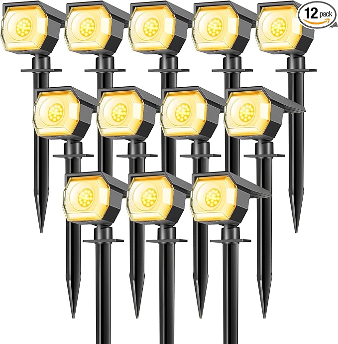 12 Pack Solar Spot Lights Outdoor, Solar Spotlights Outdoor Waterproof 2-in-1 Auto On/Off Landscape Lighting for Outside Yard Wall Garden Pathway(Warm White)