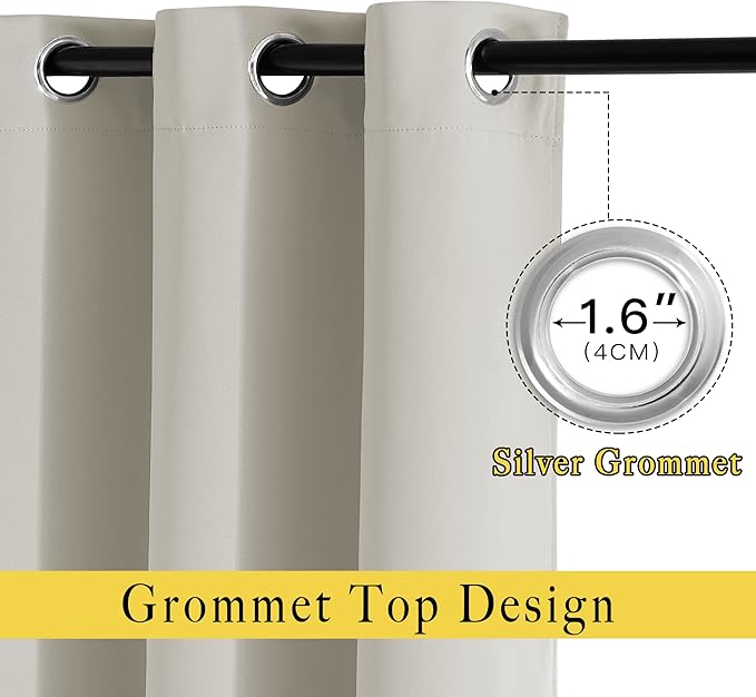 NICETOWN Short Cafe Curtain 54 inch Length, Window Treatment Thermal Insulated Grommet Room Darkening Sound Reducing for Bedroom/Nursery, Natural, 1 Panel, W66 x L54