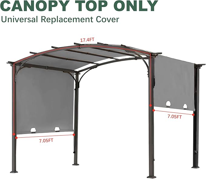 85''x 208'' Universal Doubleton Steel Pergola Replacement Cover for Pergola L-PG080PST, (Gray)