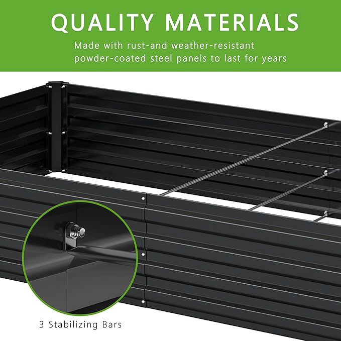 2PCS 12x2x1FT Galvanized Raised Garden Bed Kit,Vegetable Boxes-Rectangle Metal Flower Box,Large Planter Raised Beds Outdoor Garden for Planting,Fruit,Herb-Black