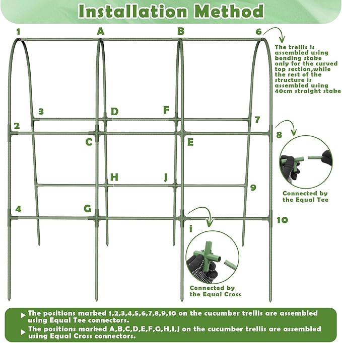 Cucumber Trellis for Raised Bed, Garden Arch Trellis for Climbing Plants Outdoor, Metal Garden Trellis for Spring Vegetables, Cucumber Trellis for Tomato, Bean, Pea, Grape, Plant