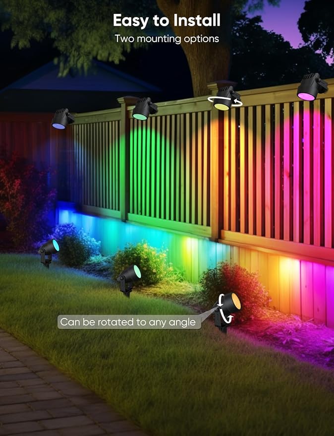 APPECK Landscape Lighting, RGBW Color Changing Low Voltage Landscape Lights with APP Control, IP65 Waterproof Outdoor Spotlights for Garden Yard Outside Decoration, 6 Pack