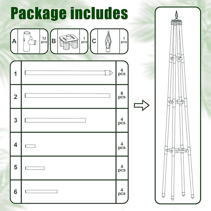 5.2FT Obelisk Trellis for Climbing Plants Outdoor, 16mm Rust-Proof Extra Thickened Plastic-Coated Metal Pipes, Indoor Climbing Support for Potted Plants, Vines, Flowers Stands,Black