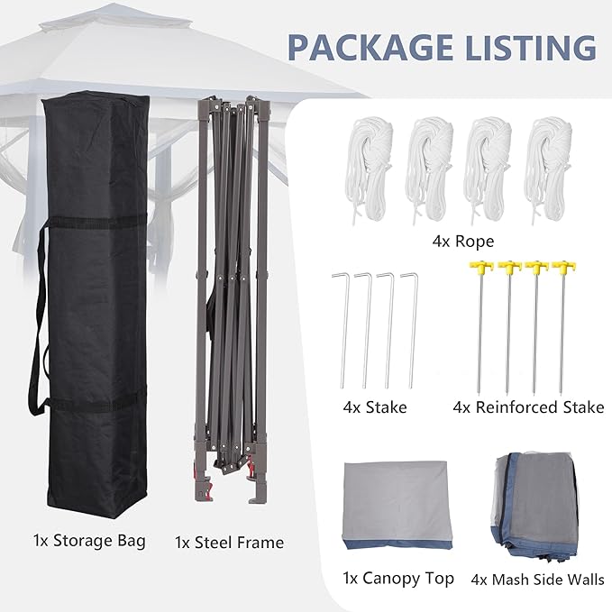 GDY 11x11 Pop Up Canopy Tent, Outdoor Canopy with Netting, Outdoor Gazebo for Backyard, Tent with Handbag, Blue.