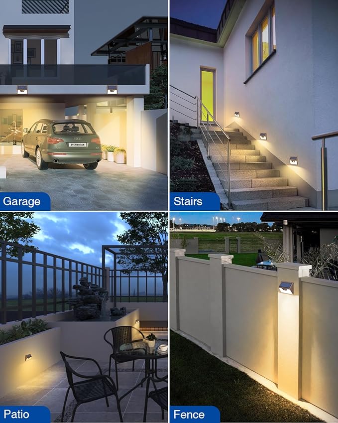 Peasur Solar Lights Outdoor Motion Sensor Waterproof, 4Pack 140LED Brown Solar Powered Fence Light, 3 Modes Security Wall Lights for Garden Yard Outside(Warm White)