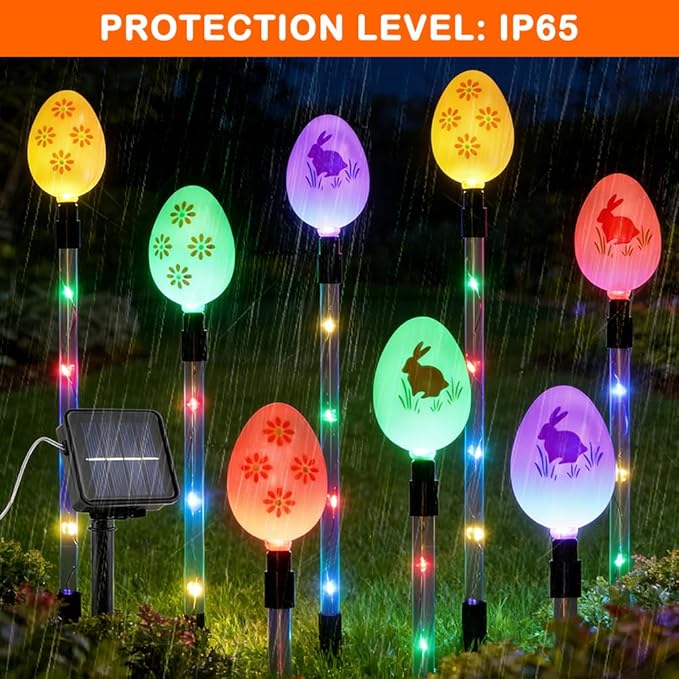 8 PCS Solar Easter Eggs Stake Lights, IP65 Waterproof Multicolor Outdoor Easter Pathway Lights Auto On/Off Solar Stake Light for Lawn Landscape Yard Patio Decorations