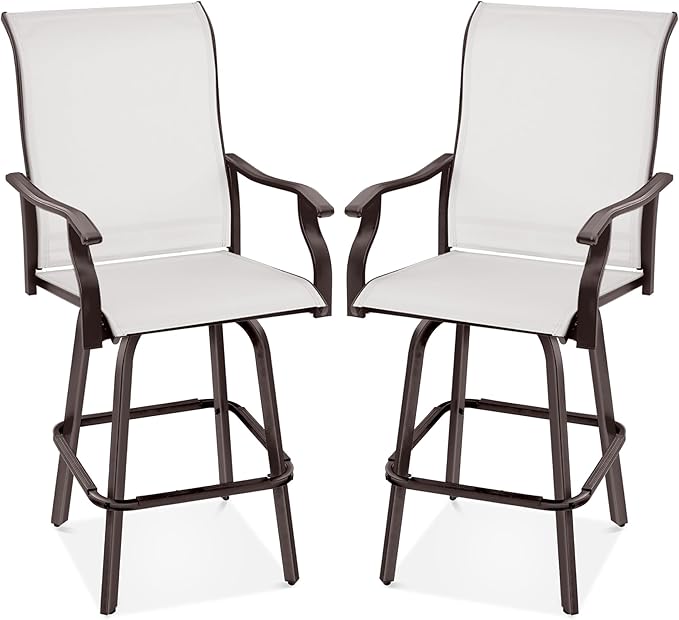 Best Choice Products Set of 2 Swivel Barstools, Bar Height Outdoor Chairs, 360 Rotating Patio Bar Stools w/All-Weather Mesh, 300lb Capacity - Ivory
