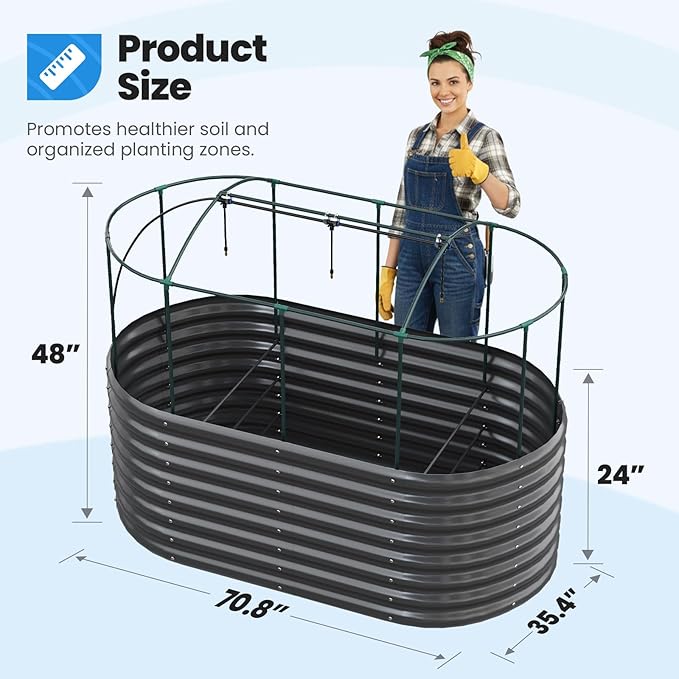 Quictent Galvanized Raised Garden Bed Kit with Self Watering System and Mesh Cover, Large Oval Metal Outdoor Planter Garden Boxes for Vegetables Herbs Flowers, 6x3x2Ft