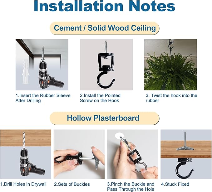 ONIKK Ceiling Hooks for Hanging Plants (2 PCS Black), Heavy Duty Metal Plant Hooks, Screw in Hooks for Hanging Birdfeeders, Lamps, Planters, Indoor Outdoor Wall Baskets Hooks up to 33 lbs